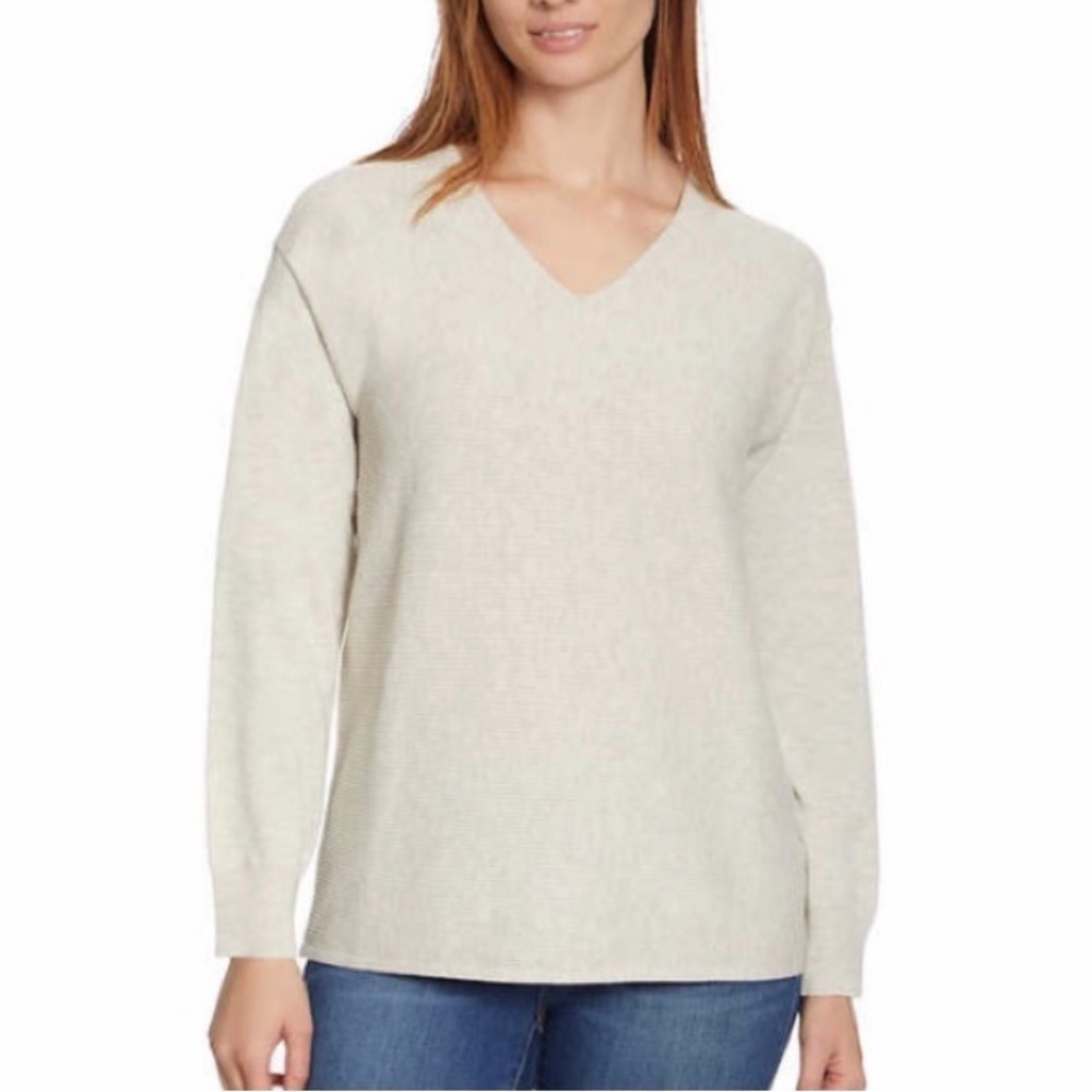 NWT Ella Miss Ribbed V-Neck Sweater Heather Gray Size Medium